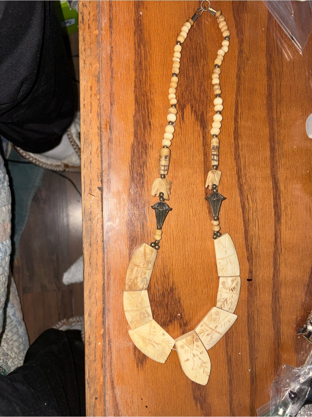 Hand-Carved Cream bone Statement Necklace - Unbranded 13 3/4 inches